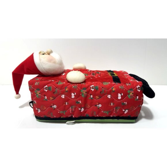 Vintage Avon Fabric Christmas Santa Tissue Box Cover Santa Claus Red Black Suit - Picture 5 of 6